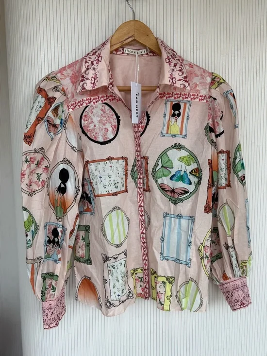 Alice+Olivia Mirror Mirror Stace Tiffie Drama Sleeve Blouse Size S HARD TO FIND - Picture 2 of 11